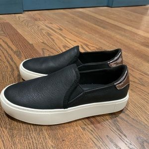 Black Leather Slip On Sneakers